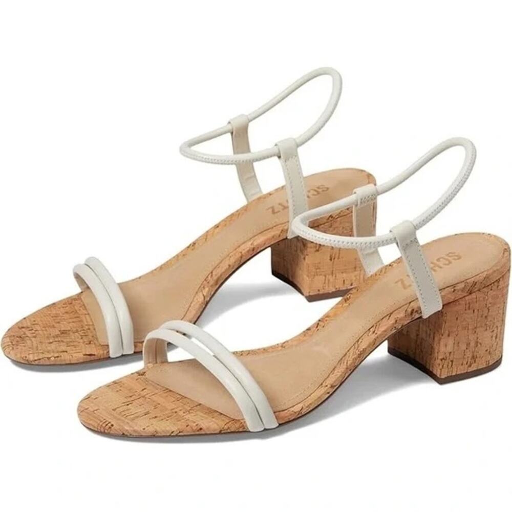 Schutz women's Gimenez Mid Leather Sandal heel 'pearl' white 11